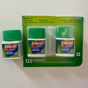 3 Bottles of unopened Zyrtec - Allergy Medicine - 170 pills